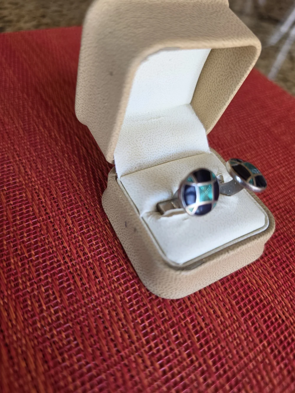 Silver Cufflinks with Green and Navy/Black Enamel - Modern Vibrant Vintage - EUC